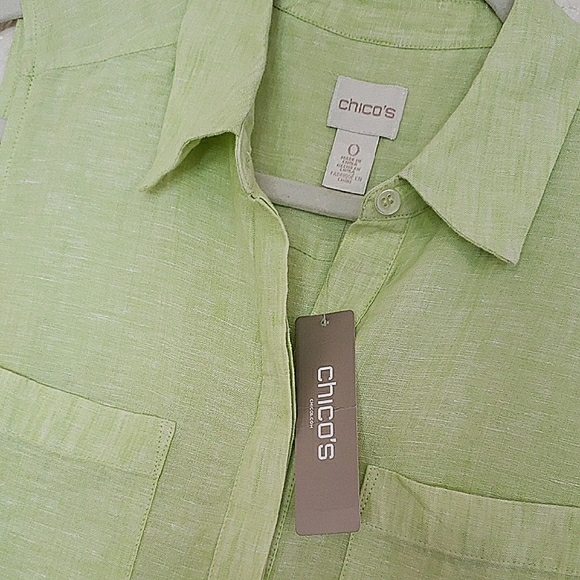 NWT Chico's Lime Green Sleeveless Tunic Top Button Up Linen Organic Lagenlook - Picture 12 of 15